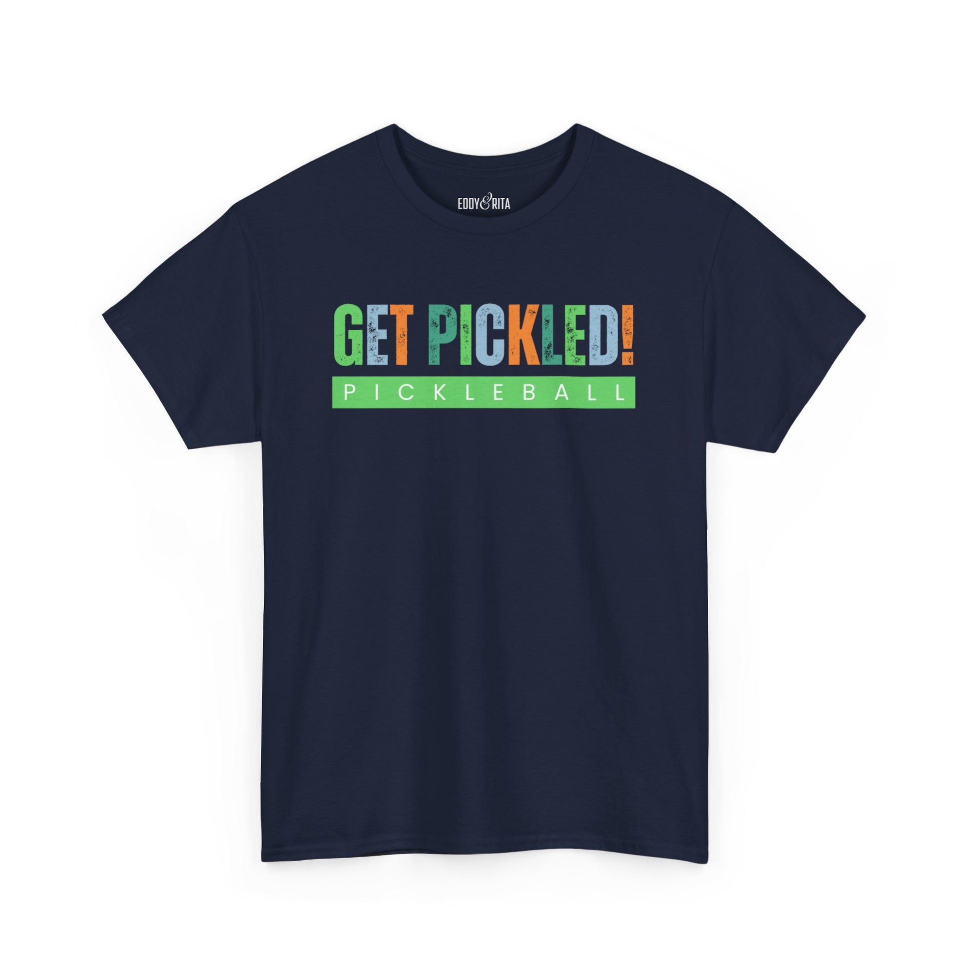 Eddy and Rita Men's Heavy Cotton T-Shirt - "Get Pickled! Pickleball" Graphic Tee for Pickleball Enthusiasts