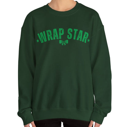 Women's Heavy Sweatshirt – "Wrap Star" Fun Holiday Gift Wrapping Graphic Sweatshirt