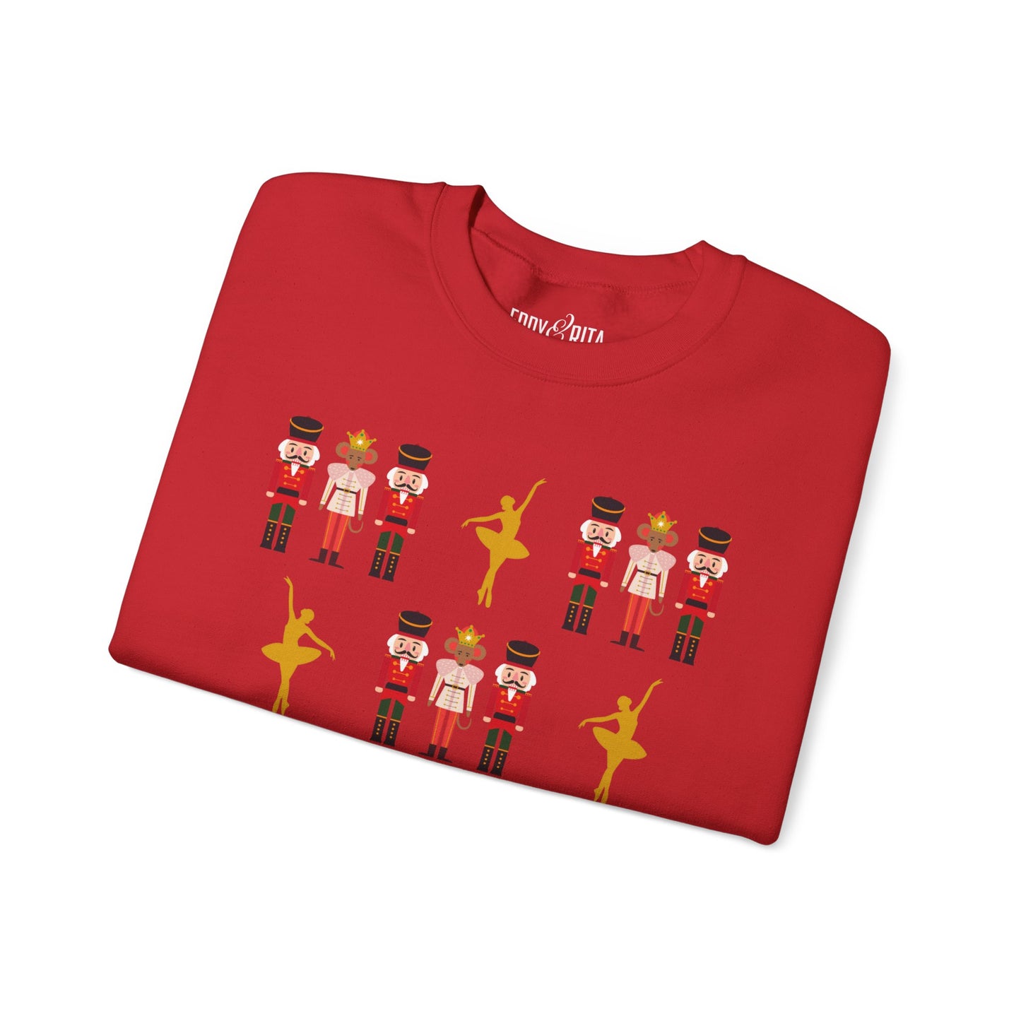 Women's Heavy Sweatshirt – "Nutcrackers with Golden Ballerina" Elegant Christmas Graphic Sweatshirt