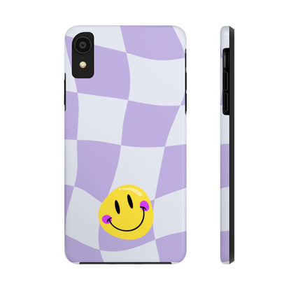 Light Purple Checked Smiley Face Cell Phone Case - Cheerful and Stylish Protective Cover