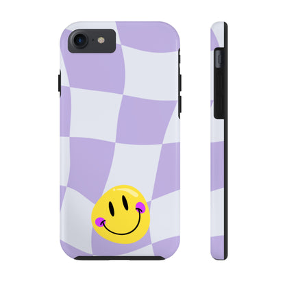 Light Purple Checked Smiley Face Cell Phone Case - Cheerful and Stylish Protective Cover