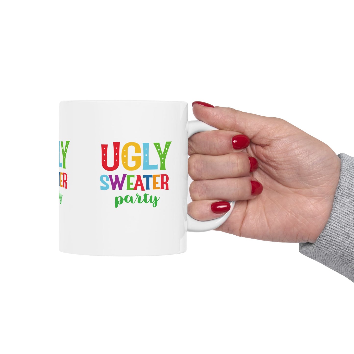 11 oz Ceramic Mug – “Ugly Sweater Party” | Fun and Festive Holiday Coffee Cup