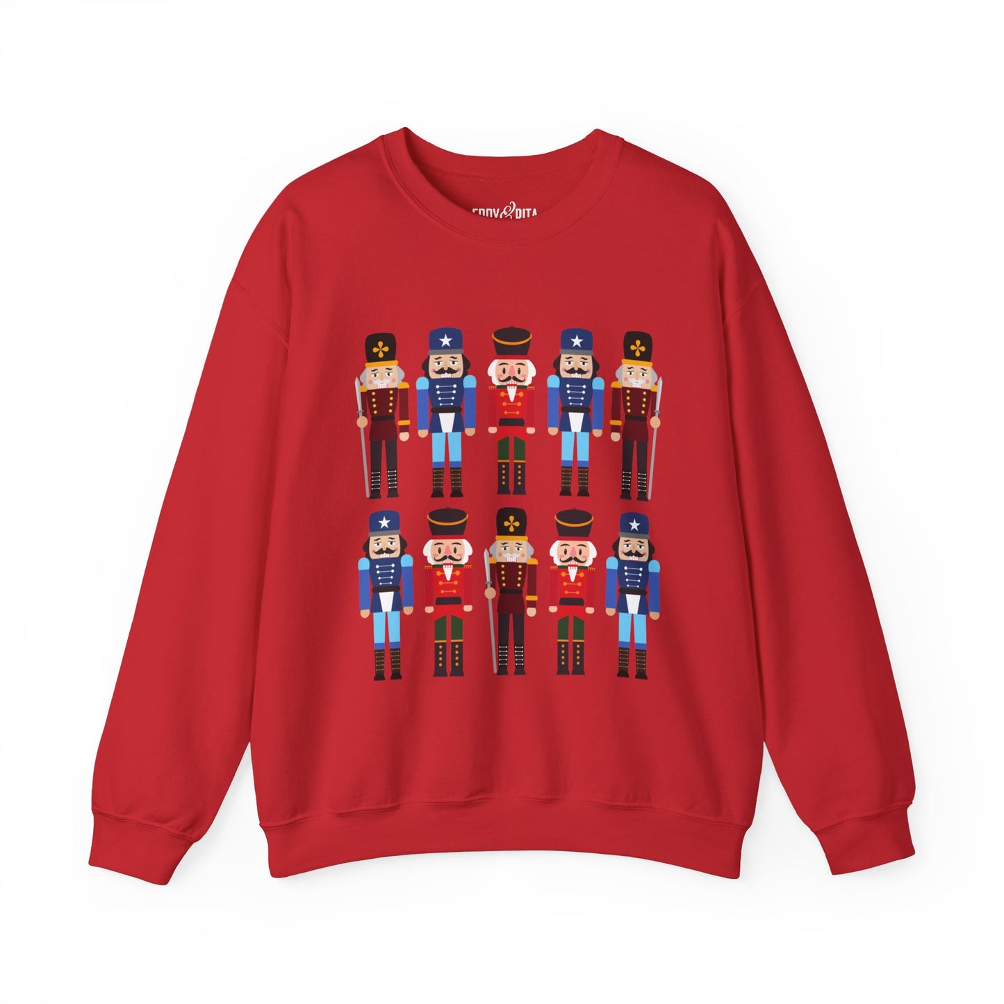 Women's Heavy Sweatshirt – "10 Nutcrackers" Festive Christmas Graphic Sweatshirt