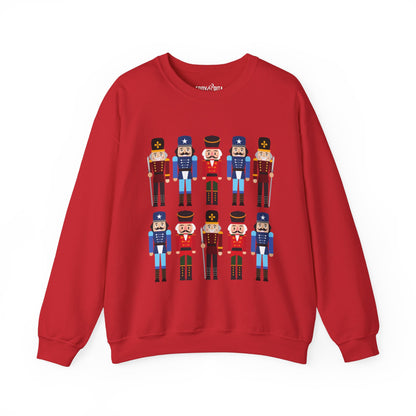 Women's Heavy Sweatshirt – "10 Nutcrackers" Festive Christmas Graphic Sweatshirt