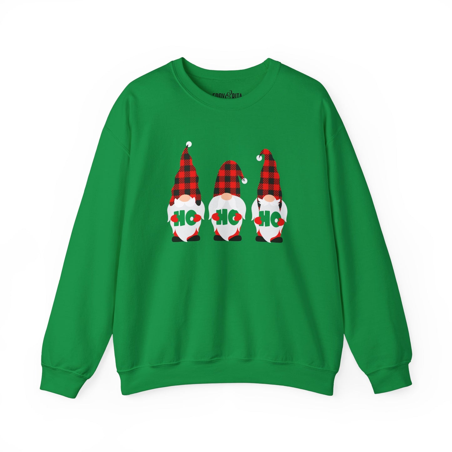 Ho Ho Ho with Three Red and Black Checked Gnomes Women's Sweatshirt - Festive Holiday Fashion