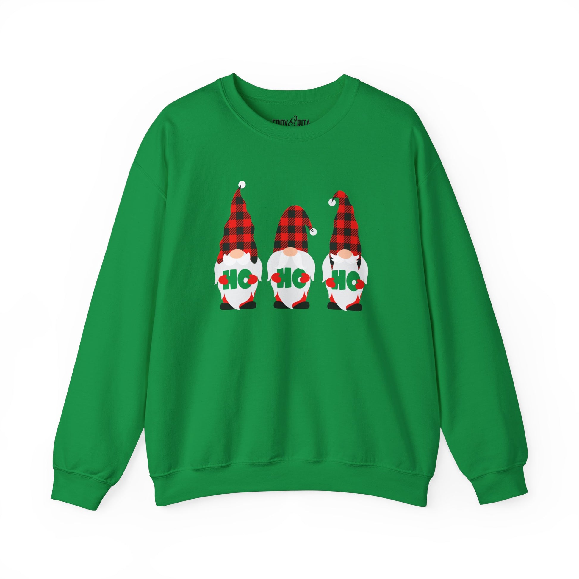 Ho Ho Ho with Three Red and Black Checked Gnomes Women's Sweatshirt - Festive Holiday Fashion