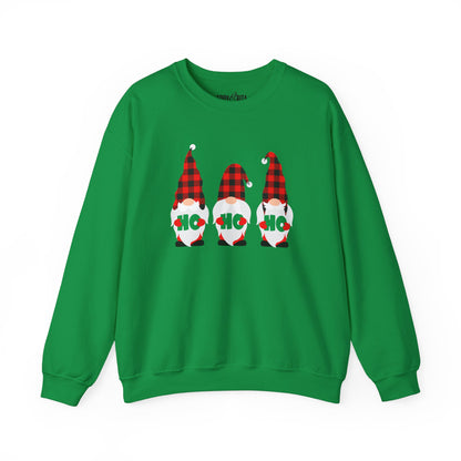 Ho Ho Ho with Three Red and Black Checked Gnomes Women's Sweatshirt - Festive Holiday Fashion