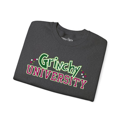 Women’s Heavy Sweatshirt – Grinchy University Design | Fun and Festive Holiday Pullover