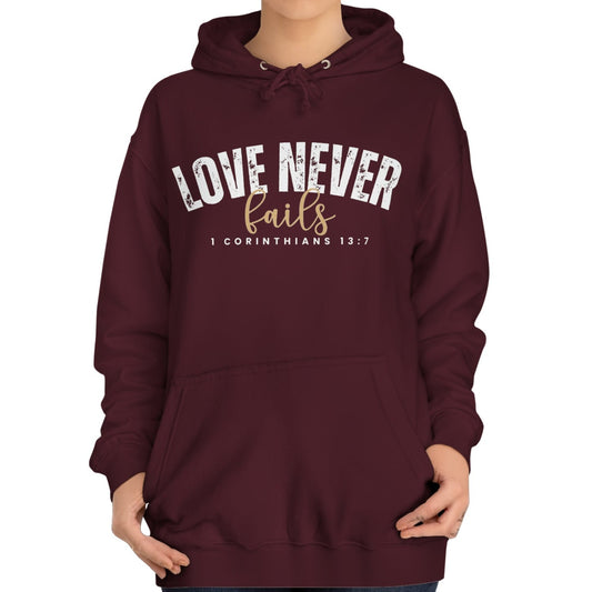 Love Never Fails 1 Corinthians 13:7 Women's Hoodie - Eddy and Rita