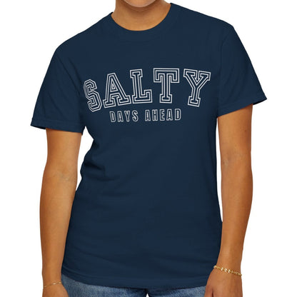 Eddy and Rita Women's Comfort Colors T-Shirt - "Salty Days Ahead" Beach Graphic Tee