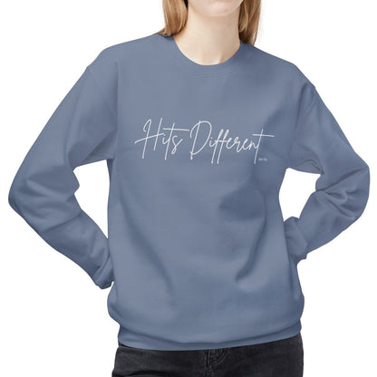 Eddy and Rita Women's Midweight Crewneck Sweatshirt - "Hits Different" Trendy Graphic Pullover