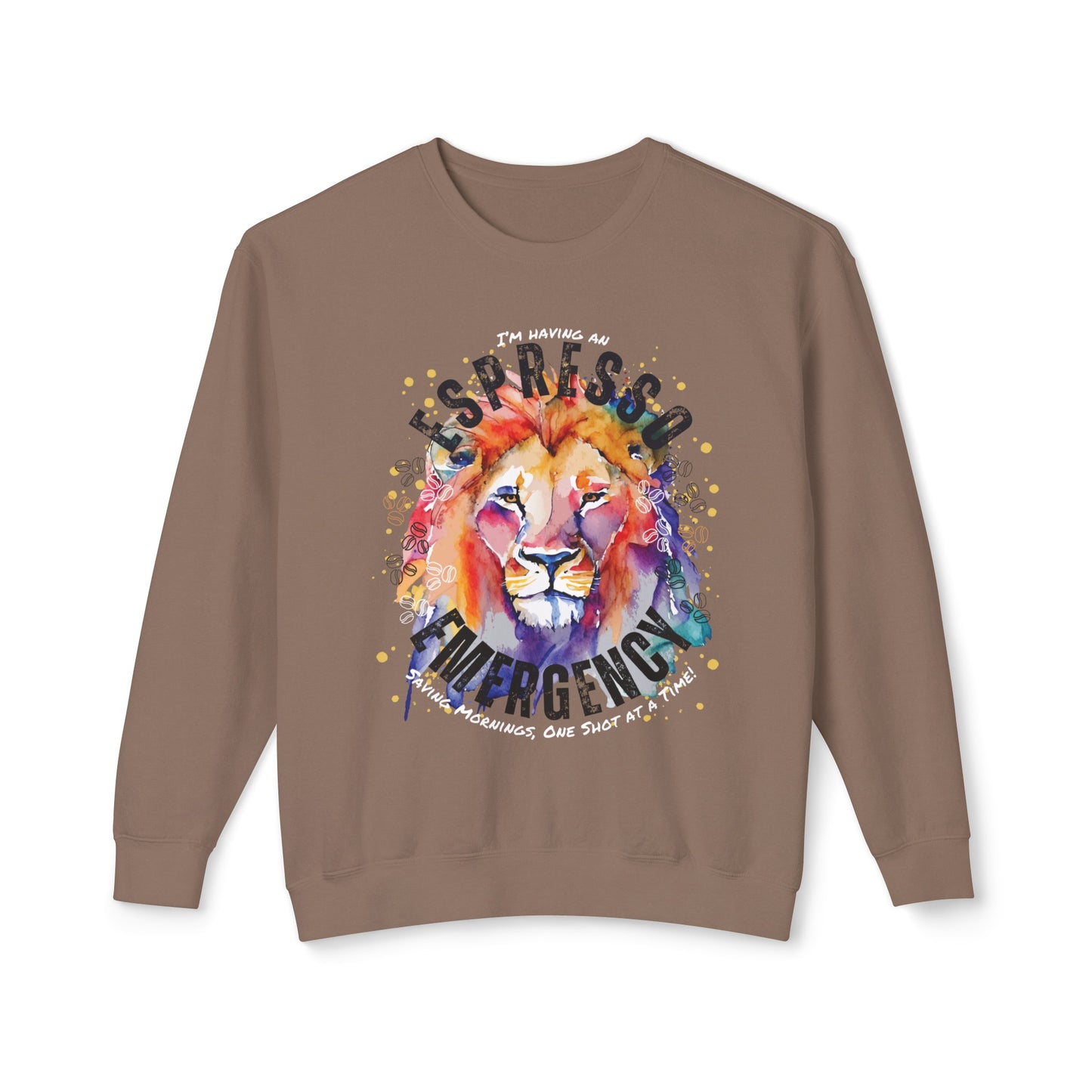 Eddy and Rita Women's Comfort Colors Lightweight Sweatshirt - "I'm Having an Espresso Emergency" Graphic Pullover for Coffee Lovers