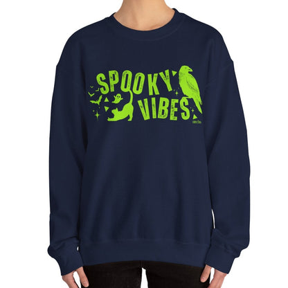 Eddy and Rita Women's Heavy Crewneck Sweatshirt - "Spooky Vibes" Halloween Graphic Pullover