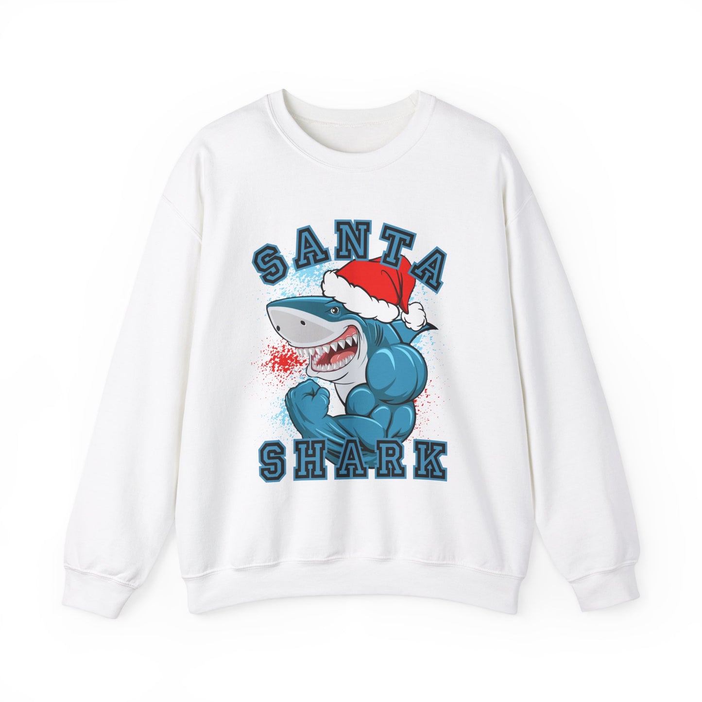 Ugly Men's Christmas Sweatshirt: Santa Shark - Festive and Fun Muscle-Bound Shark Design