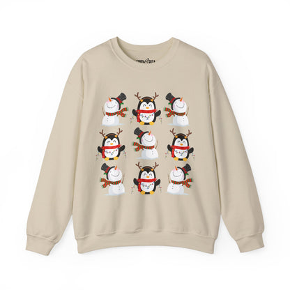 Women’s Heavy Sweatshirt – Snowmen and Penguins Pattern | Cozy and Festive Winter Pullover