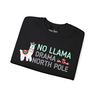 Women's Heavy Sweatshirt – "No Llama Drama in the North Pole" Fun and Festive Christmas Graphic Sweatshirt