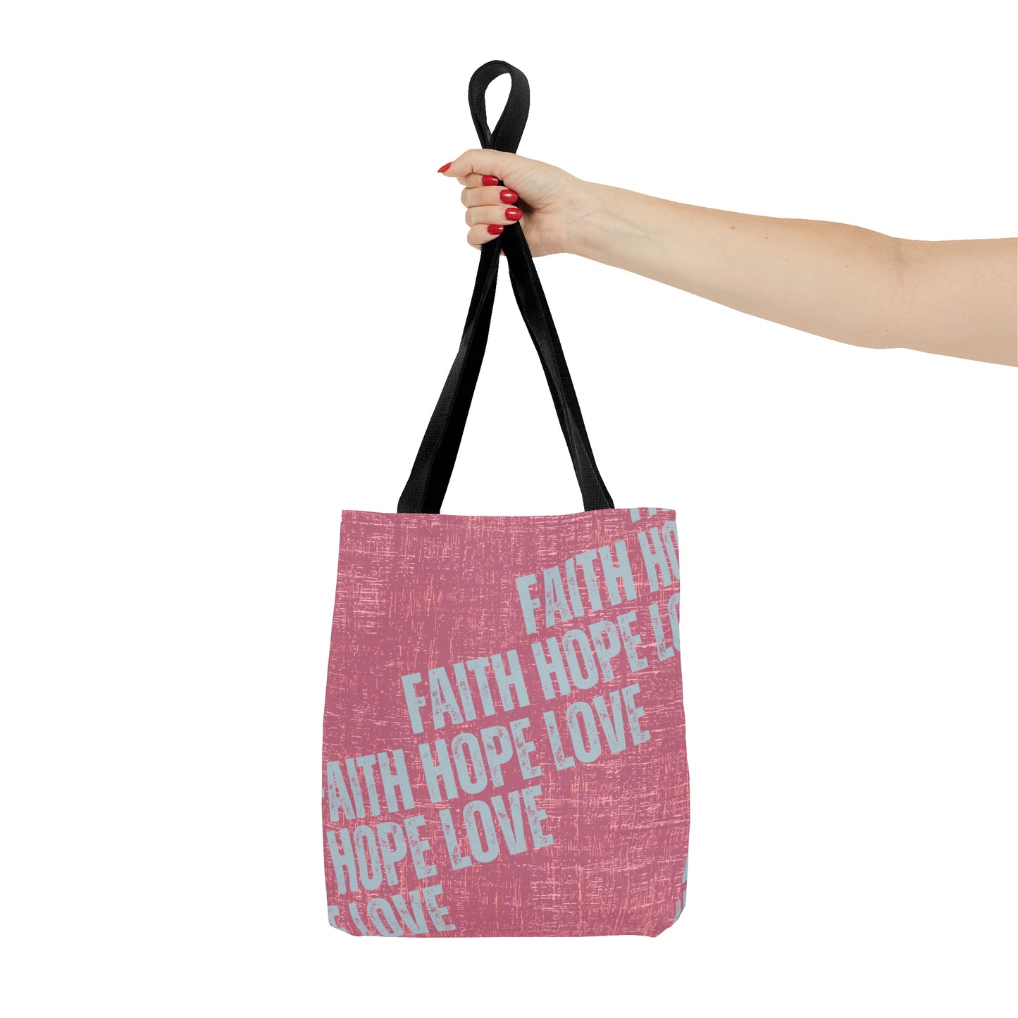 Pink Textured Faith Hope Love: Women's Small Tote Bag with Repeated Motif" - Eddy and Rita