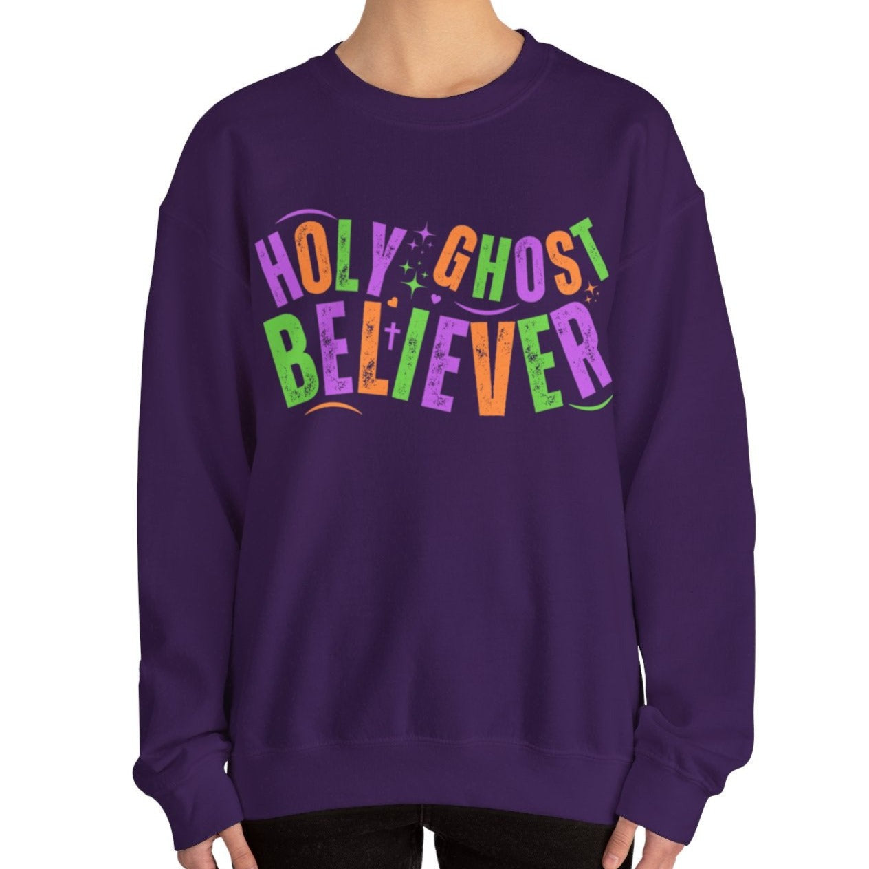 Women's Heavy Sweatshirt - "Holy Ghost Believer" Halloween Colors Graphic Pullover