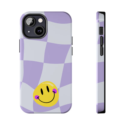 Light Purple Checked Smiley Face Cell Phone Case - Cheerful and Stylish Protective Cover