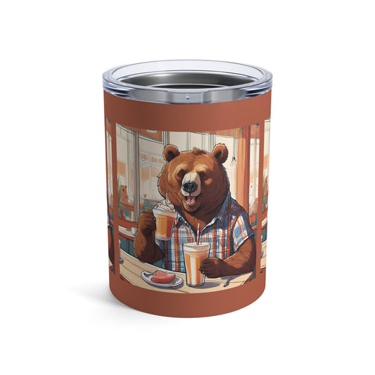 10oz Stainless Steel Tumbler with Lid - Bear Sipping Latte Design  - Eddy and Rita