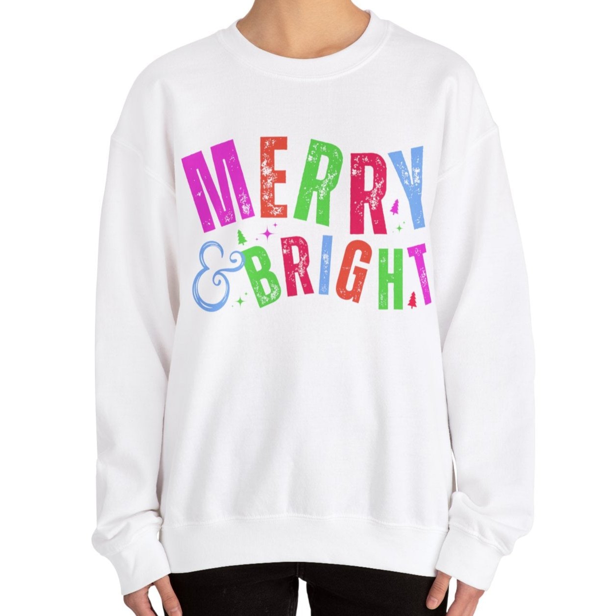 Women's Heavy Sweatshirt – "Merry and Bright" Festive Christmas Graphic Sweatshirt