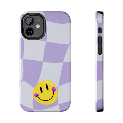 Light Purple Checked Smiley Face Cell Phone Case - Cheerful and Stylish Protective Cover