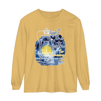 Women's Comfort Colors Long Sleeve Tee: 'Light the Path for Someone and Brighten Your Own Path' Inspirational Statement Shirt - Eddy and Rita