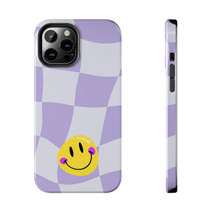 Light Purple Checked Smiley Face Cell Phone Case - Cheerful and Stylish Protective Cover