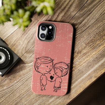 Romantic Couple Holding Hands Line Drawing Cell Phone Case - Rose Colored Love Cover