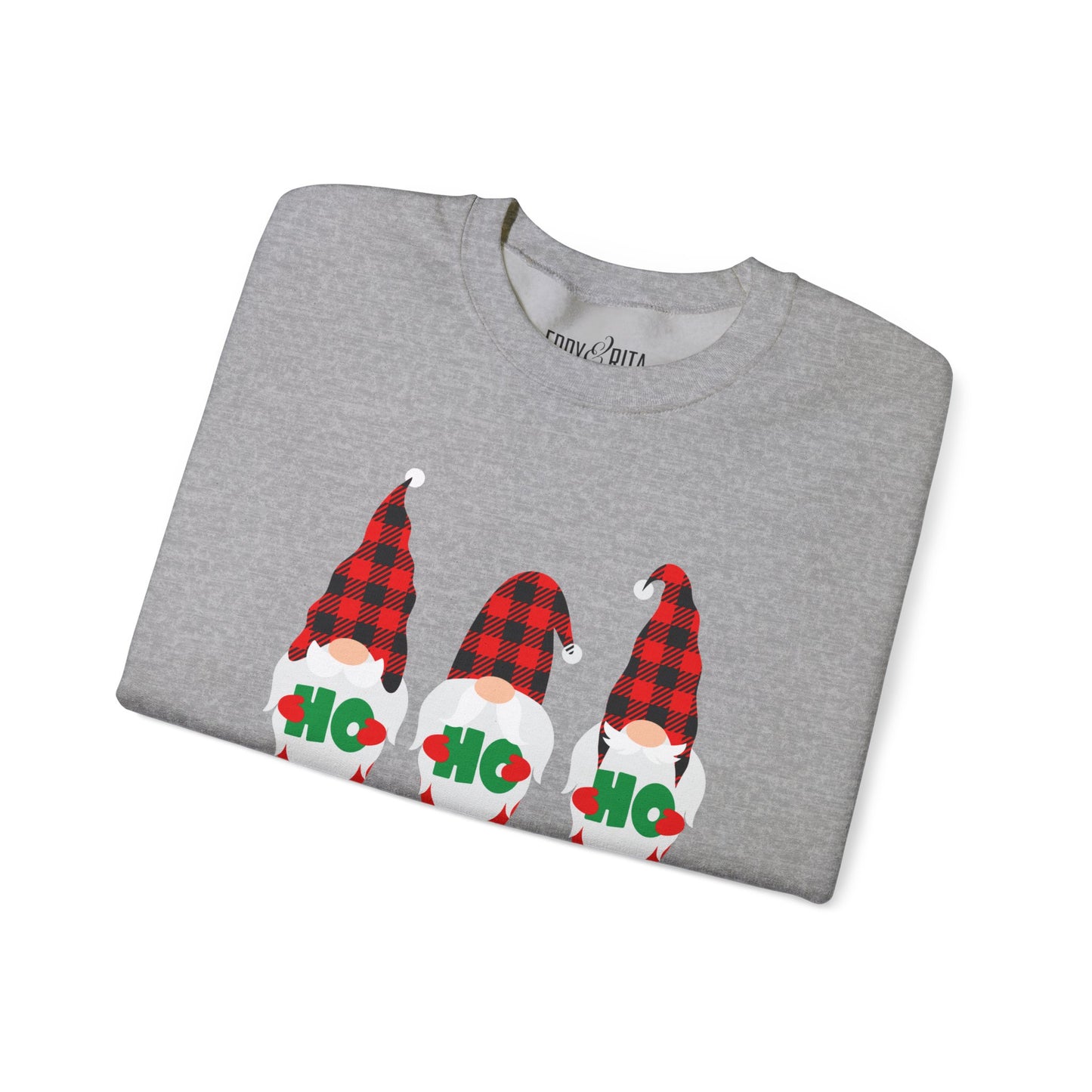 Ho Ho Ho with Three Red and Black Checked Gnomes Women's Sweatshirt - Festive Holiday Fashion