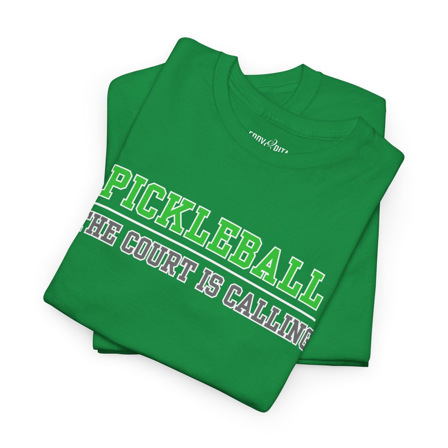 Eddy and Rita Men's Heavy Cotton T-Shirt - "Pickleball The Court is Calling" Graphic Tee for Pickleball Enthusiasts