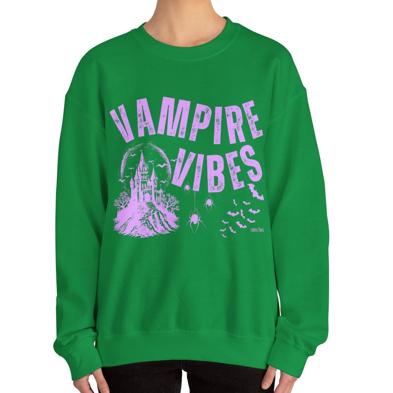 Eddy and Rita Women's Heavy Crewneck Sweatshirt - "Vampire Vibes" Halloween Graphic Pullover