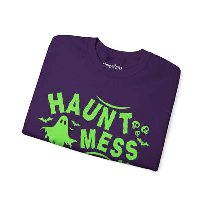 Eddy and Rita Women's Heavy Crewneck Sweatshirt - "Haunt Mess" Halloween Graphic Pullover