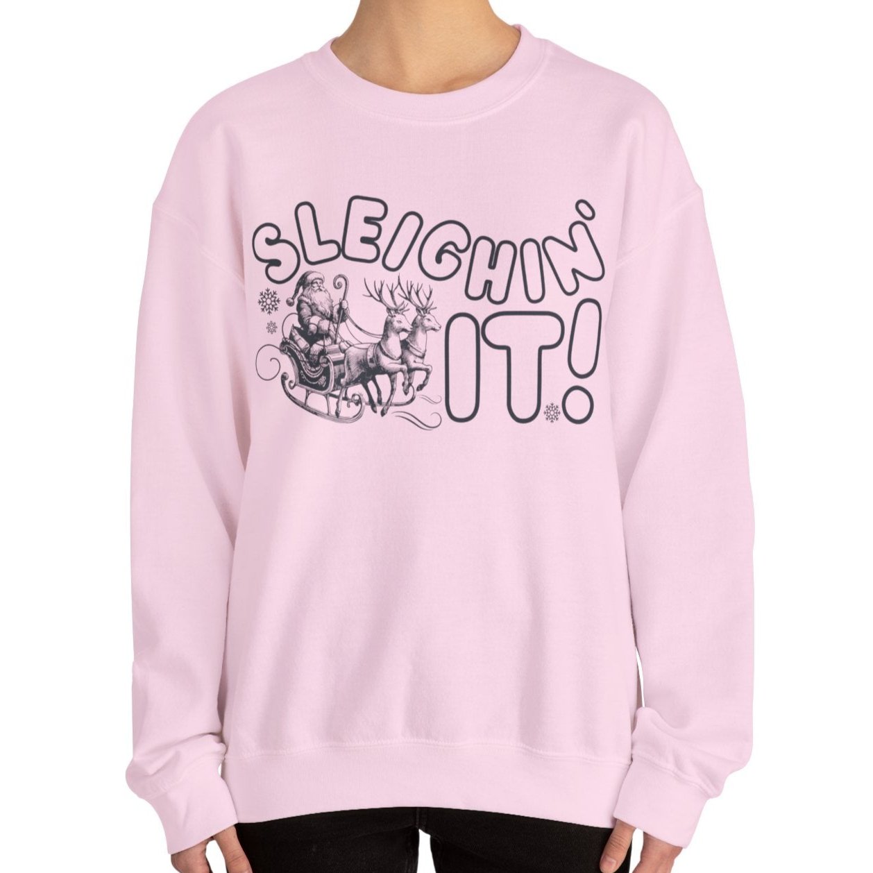 Women's Heavy Sweatshirt – "Sleighin It" Fun and Festive Christmas Graphic Sweatshirt