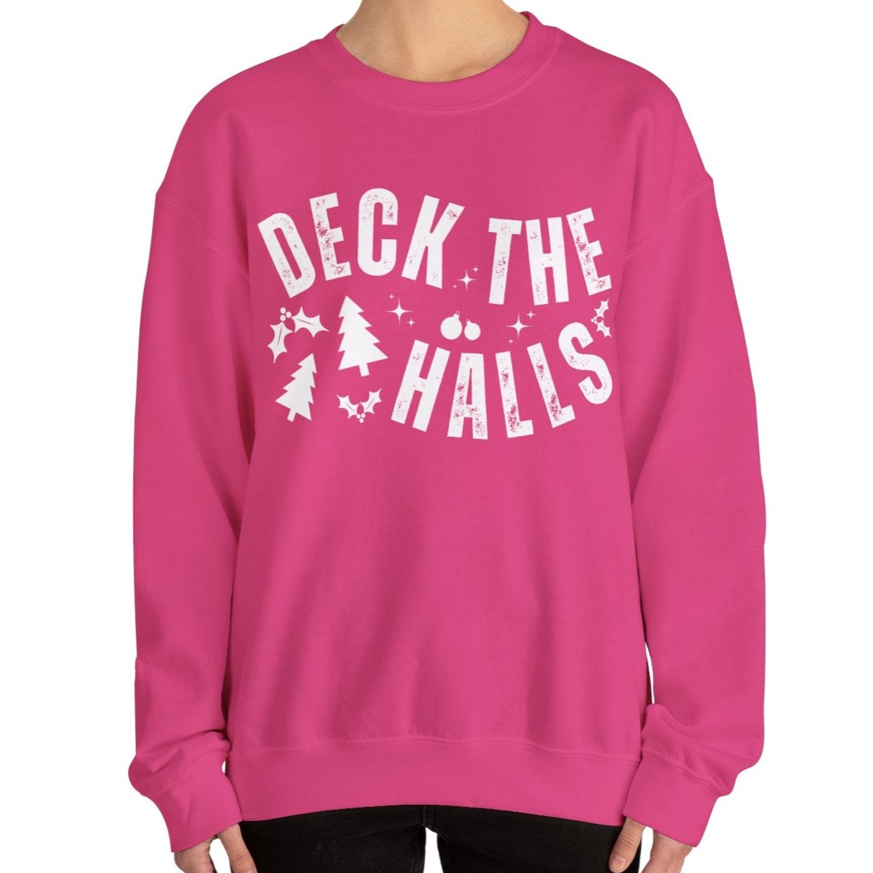 Women's Heavy Sweatshirt – "Deck the Halls" Festive Holiday Graphic Sweatshirt