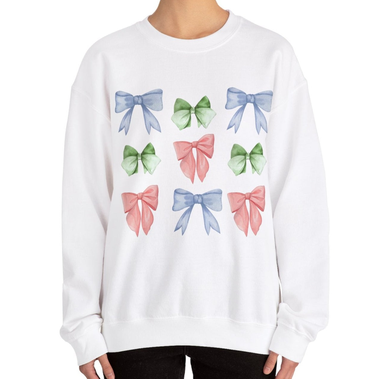 Eddy and Rita Women's Heavy Crewneck Sweatshirt - Pastel Bows Graphic Pullover