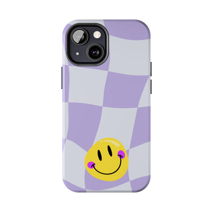 Light Purple Checked Smiley Face Cell Phone Case - Cheerful and Stylish Protective Cover