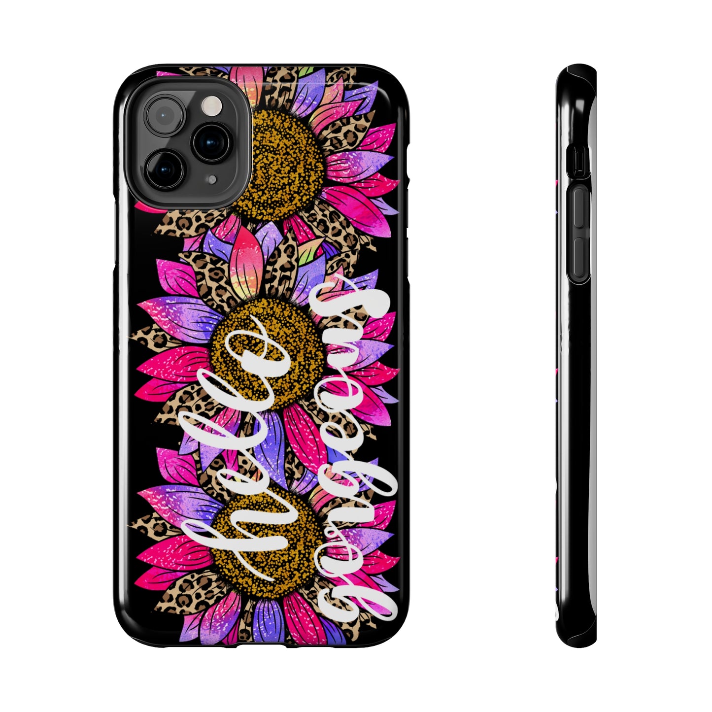 Hello Gorgeous Pink Purple Leopard Sunflowers iPhone Case - Stylish Floral Protective Cover