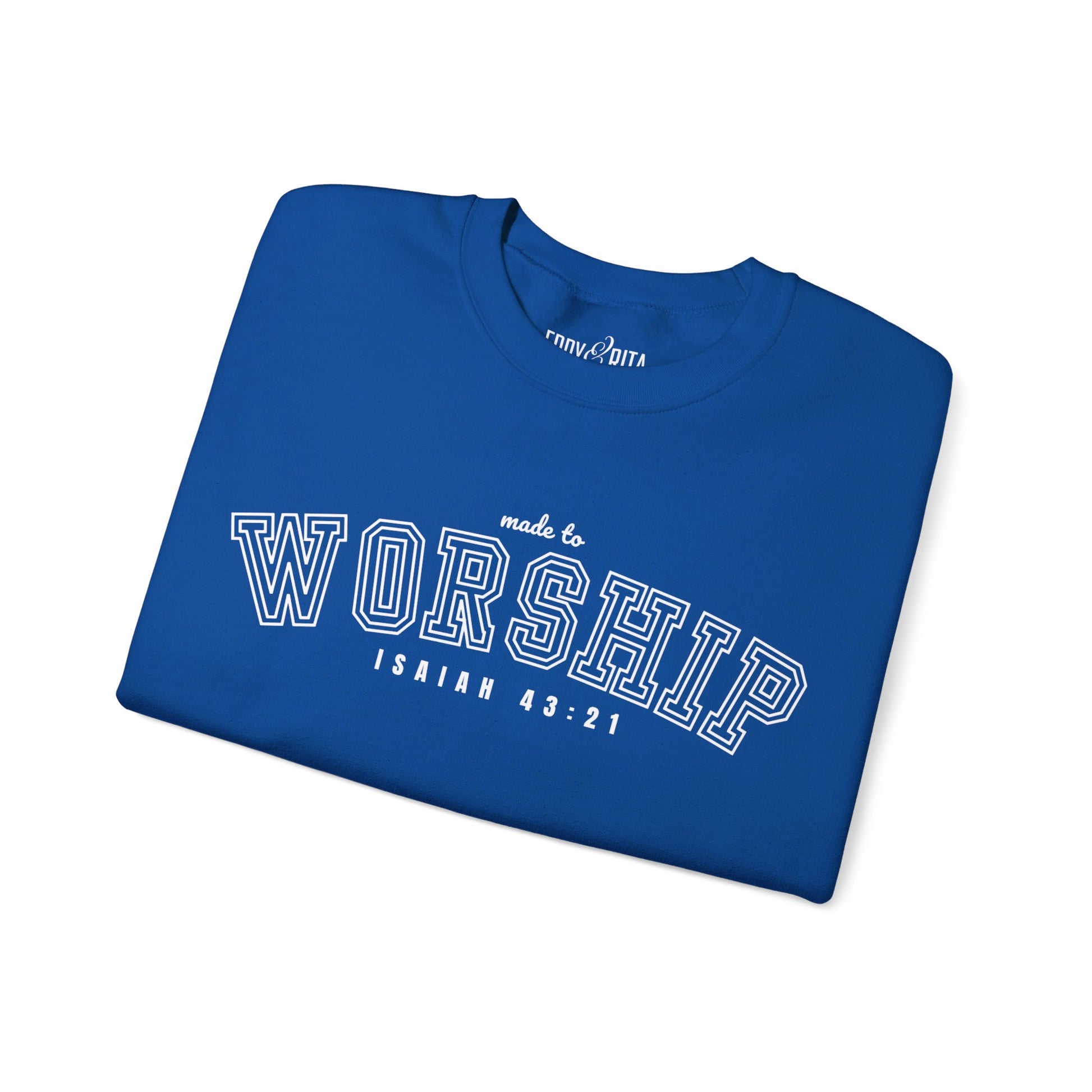 Women's Heavy Blend Sweatshirt – "Made to Worship Isaiah 43:21" Faith-Inspired Graphic Sweatshirt