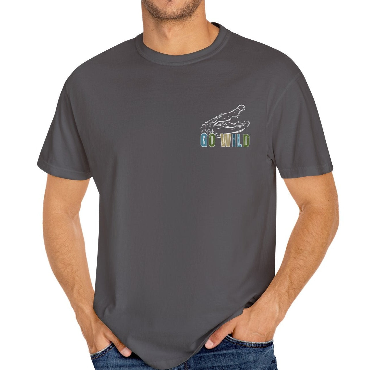 Eddy and Rita Men's Comfort Colors T-Shirt - "Go Wild" Alligator Graphic Tee