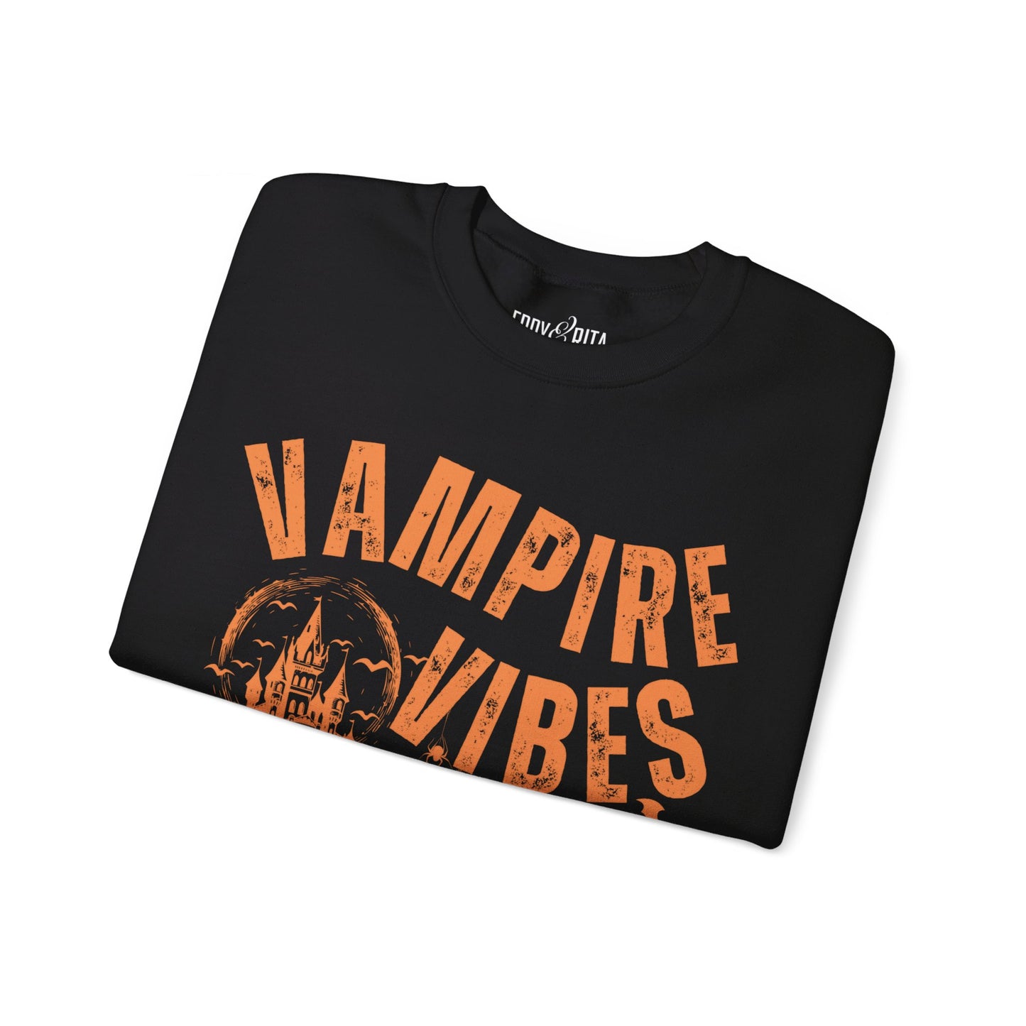 Eddy and Rita Women's Heavy Crewneck Sweatshirt - "Vampire Vibes" Halloween Graphic Pullover