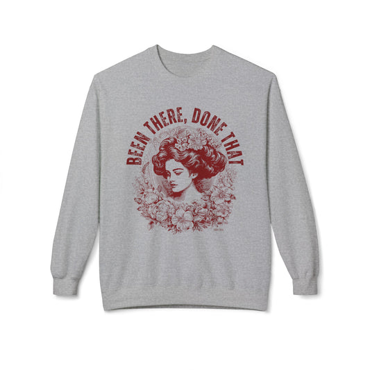 Eddy and Rita Women's Midweight Crewneck Sweatshirt - "Been There, Done That" Vintage Graphic Pullover