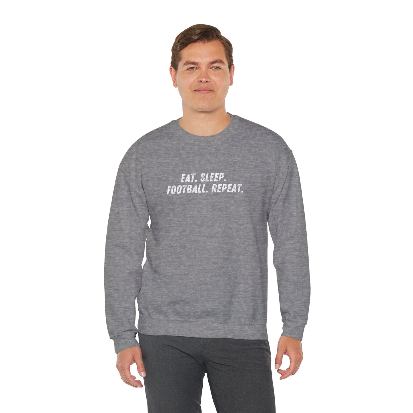 Men's Heavy Sweatshirt – "Eat. Sleep. Football. Repeat." Sports-Themed Graphic Sweatshirt