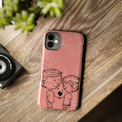 Romantic Couple Holding Hands Line Drawing Cell Phone Case - Rose Colored Love Cover