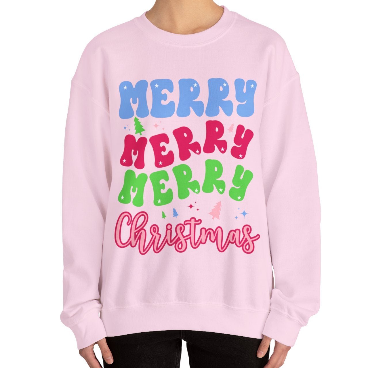 Women's Heavy Sweatshirt – "Merry Merry Merry Christmas" Festive Holiday Graphic Sweatshirt