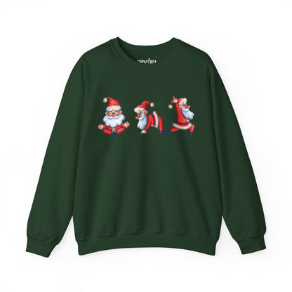 Women’s Heavy Sweatshirt – Yoga Santa Trio Design | Fun and Festive Holiday Fitness Pullover