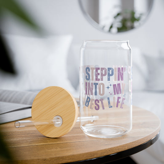 Stepping Into My Best Life Sipper Glass with Lid, 16oz