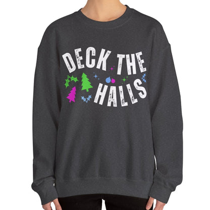 Women's Heavy Sweatshirt – "Deck the Halls" Festive Holiday Graphic Sweatshirt