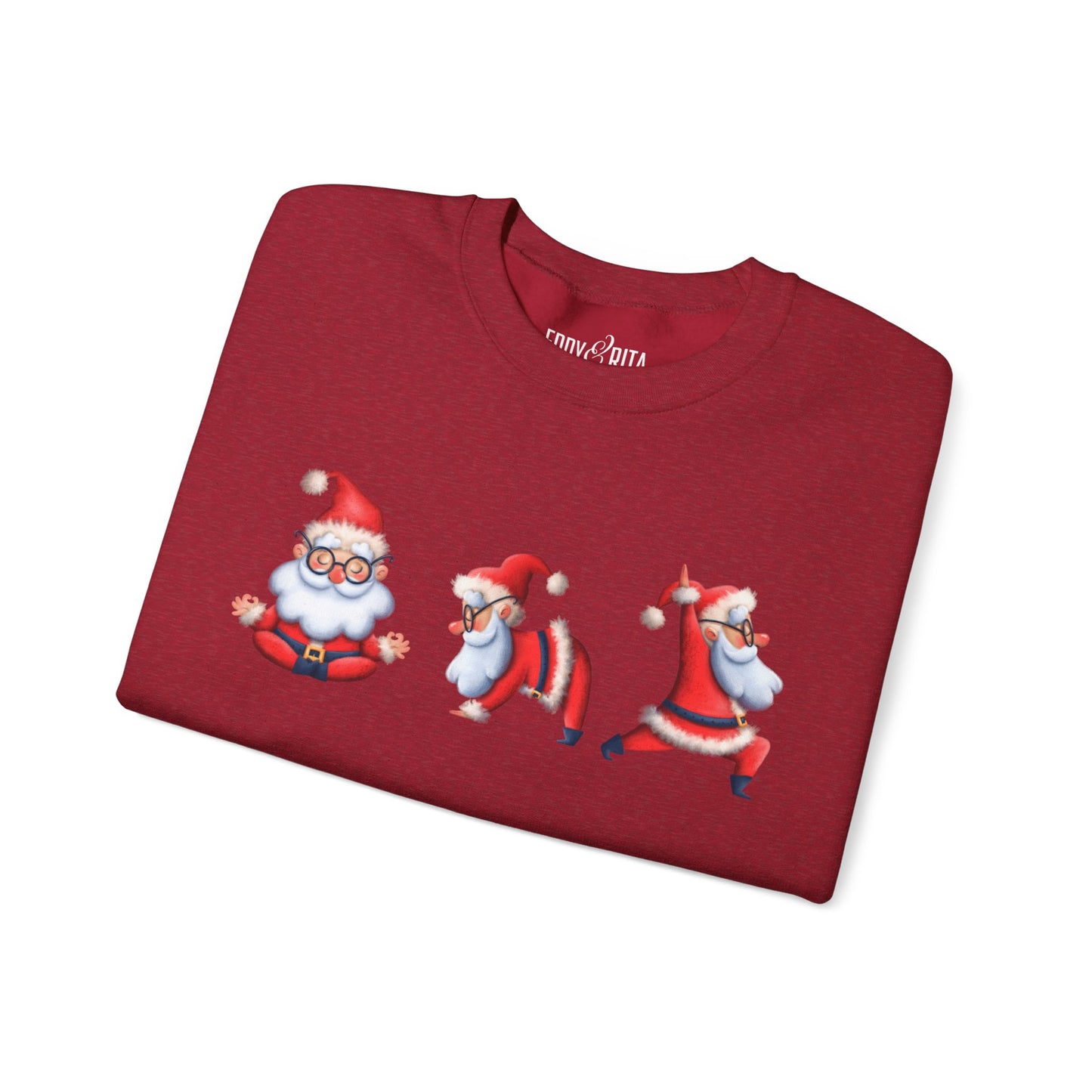 Women’s Heavy Sweatshirt – Yoga Santa Trio Design | Fun and Festive Holiday Fitness Pullover