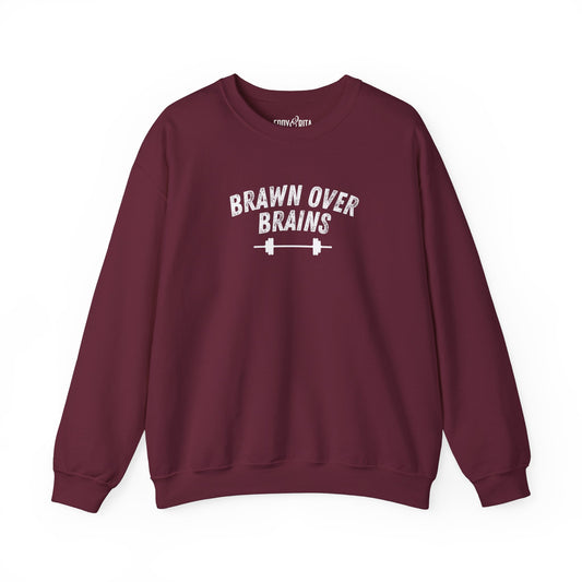 Men's Heavy Sweatshirt – "Brawn Over Brains" Bold and Playful Graphic Sweatshirt